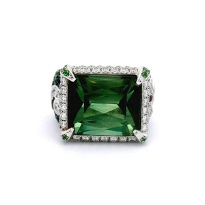 Tourmaline Diamond Ruby Tsavorite Sapphire 18k White Gold Cocktail Ring - Picture 1 of 8