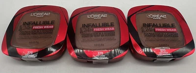 3PK L'Oreal Infallible Fresh Wear Foundation in A Powder ~ 375 Deep Amber ~ NEW - Image 1 of 2