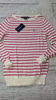 TOP SUÉTER POLO RALPH LAUREN MANGA LONGA ALGODÃO/LINHO NEVIS/ROSA TAMANHO PEQUENO NOVO COM ETIQUETAS  - Imagem 1 de 4