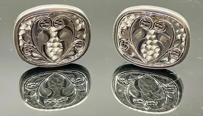 Gemelos de plata esterlina vintage Walter Hayward corazón grabado 925 Foto 1 de 4