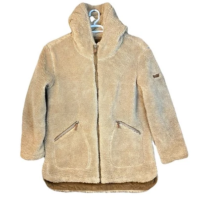 Koolaburra UGG 舒适连帽人造毛皮夏尔巴泰迪夹克棕色拉链女式 L 码 — 第 1/4 张图片