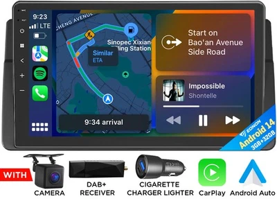 DAB+ Für BMW E46 3er 318 320 Autoradio Android 14 CarPlay GPS Navi 3+32 DSP Wlan - Bild 1 von 4