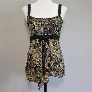 Santiki Top Size XL Babydoll Y2K Forest Fairy Crochet Asymmetric Beaded Boho - Picture 1 of 10