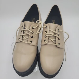 Allegra K Womens Size 9 Rounded Toe Lace Up Platform Oxford Shoes Beige & Black - Picture 1 of 8