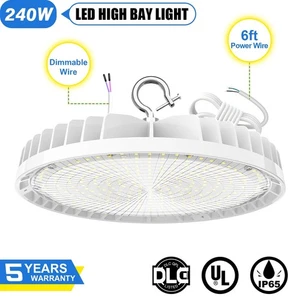 White UFO LED High Bay Light 240W Warehouse Factory Shop Ceiling Hanging Fixture - Picture 1 of 13