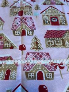 Pink Gingerbread House Flannel Fabric 1 1/2 Yards - Picture 1 of 1