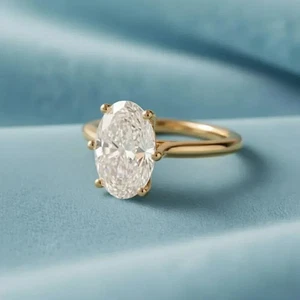 3,50 TCW Ovalschliff echter Moissanit Solitär Ehering 14k Gelbgold vergoldet - Bild 1 von 5