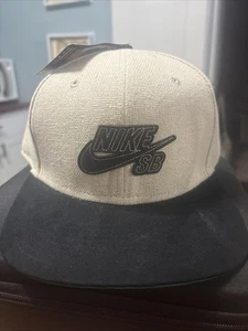 Nike SB Hemp Snapback Hat Cap Beige Black Canvas Swoosh Dunk Skate. New Old Stk - Picture 1 of 7