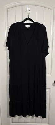 Lucky Brand Women Plus Black Ruffled Tiered Short Sleeve Tea-Length Dress 3X - Image 1 of 4