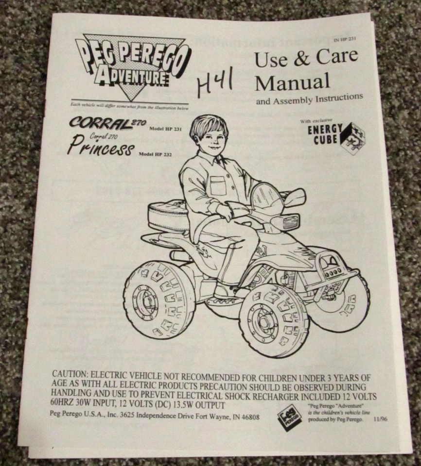 Peg Perego Adventure Corral 270 Princess HP231 32 Use & Care Owners Manual 11/96 - Image 1 of 1