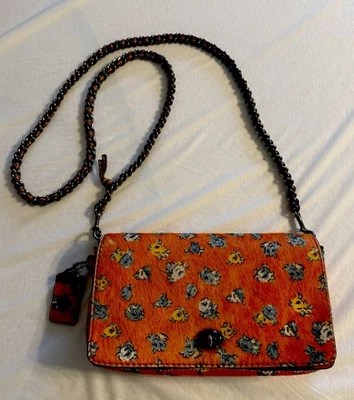 COACH 1941 Dinky 24 Turnlock Calf Hair Bag Purse Orange Black Floral 20215 - Image 1 of 4