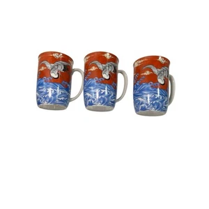 Tazza da tè caffè Imari Takahashi Giappone oceano mare gru uccellino bordo dorato set 3 - Foto 1 di 12