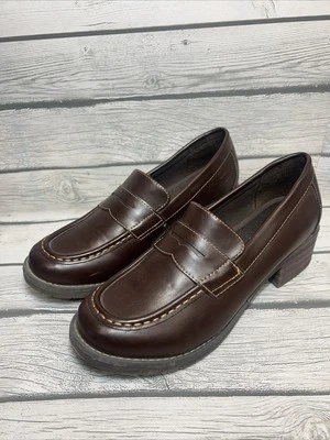 Мокасины Eastland Penny размер 10 коричневые кожаные без шнуровки коренастые каблуки туфли Y2K - Изображение 1 из 4