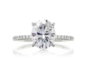 Vintage 3 Ct Oval Cut Moissanite Solitaire Wedding Ring 14K Solid White Gold - Picture 1 of 7