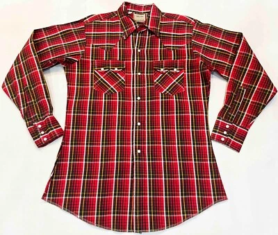 Vintage Dee Cee Cowboy Western Checker Plaid Snap Button Shirt Mens 15.5x33 USA - Image 1 of 4