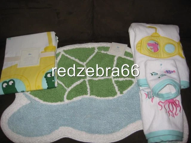 Juego de 5 piezas de alfombrilla/alfombra cortina de ducha Pottery Barn Kids Aqua submarino niña Foto 1 de 1