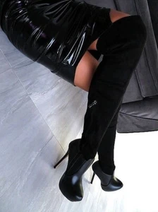 Lavie Original High Heels Overknee OTK Stretch Platform Boots Black 38 - Picture 1 of 8