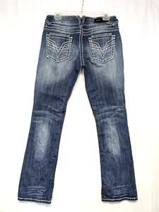 Vigoss Jeans Juniors 7/29 Medium Blue Denim Dublin Boot Cut Embellished Pockets - Picture 1 of 15