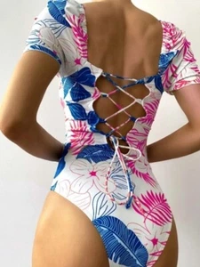 Women White Tropical One Piece Swimsuit - Picture 1 of 6