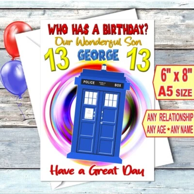 SUES CELEBRATION CARDS Personalised Birthday Card Dr Who Tardis Grandson Dad Brother Friend Son Nephew