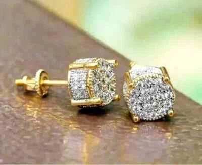 Aretes de diamantes de corte redondo de 2 quilates creados en laboratorio para hombre con acabado de oro amarillo de 14 quilates Foto 1 de 4