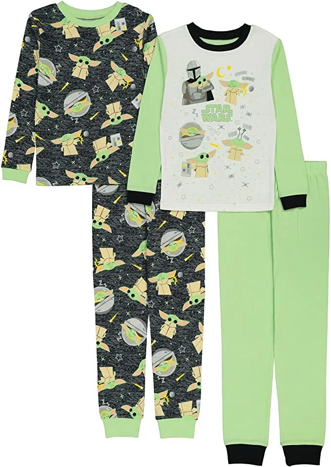 Conjunto de pijama Star Wars Baby Yoda 4 peças manga longa ajuste apertado algodão menino tamanho 8  - Imagem 1 de 1