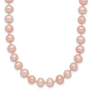 14K Solid Yellow Gold 5mm Pink Round Freshwater Cultured Pearl Chain Necklace - Picture 1 of 21