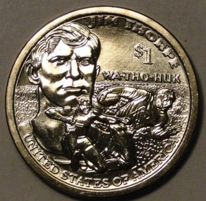 BU US 2018 Sacagawea Native American Jim Thorpe WA-THO-HUK dollar $1 coin P or D - Bild 1 von 2