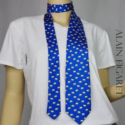 Corbata FIGARET azul para hombre 100 % seda - patrón elefante Foto 1 de 3