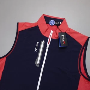 Ralph Lauren RLX Golf Cremallera Completa Absorbente Elastizado Chaleco Rojo/Azul Marino Para Hombre Talla L - Imagen 1 de 9