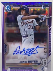 2021 Bowman Chrome Adinso Reyes Purple Parallel 1st Auto /250 Detroit Tigers