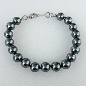 Glass PEARLS Gray Bead Bracelet 7.5” Glass Beads 8mm - Picture 1 of 5