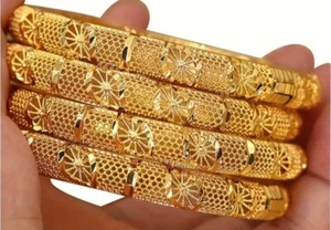 4 Piece Set Exquisite Golden Bangle Bracelet.  Luxurious Middle Eastern Style... - Picture 1 of 7