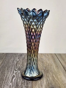 Antico vaso increspato punta diamante vetro carnevale ametista Northwood Northwood - Foto 1 di 7