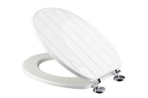 White Wooden Toilet Seat Tongue & Groove Stainless Steel Hinges Fitting Included - Picture 1 of 4