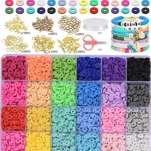 3600pcs Polymer Clay Beads Set 6mm Rainbow Color Flat Chip Bead , Boho Bracelet - Picture 1 of 24