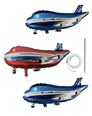 Balloons 3pcs (Red And 2 Blues) Airplane Foil Balloons, Airplane Birthday Party - image 1 of 2