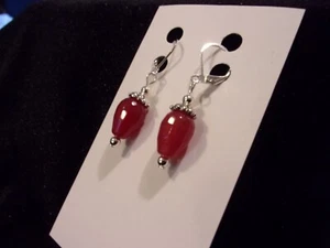925 Large Faceted Red Ruby Teardrops Leverback Earrings - Picture 1 of 6