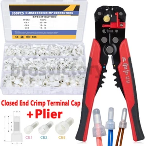 350PCS Closed End Crimp Connectors 22-10AWG Close End Connector Cap with Crimper - Picture 1 of 21