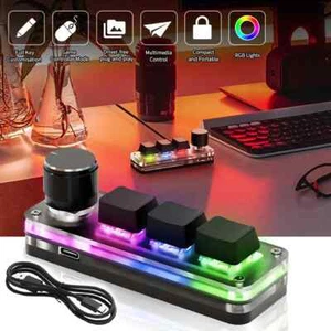 USB 3Keys Macro Custom Programming Keyboard RGB Gaming Knob Mini Keypads - Picture 1 of 26