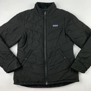 Patagonia Reversible Nano Puff Fleece Jacket Girls Kids Large 12 Youth Black - Picture 1 of 10