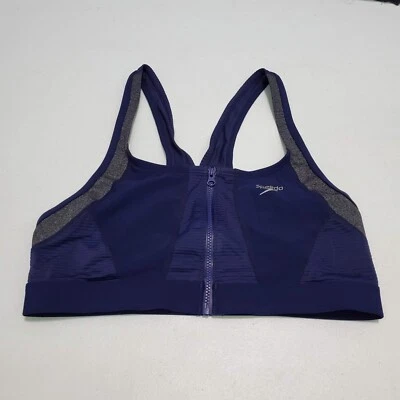 Speedo Women Sports Bra 10 Blue Endurance Lite Racerback Front Zip Wireless - Image 1 of 4