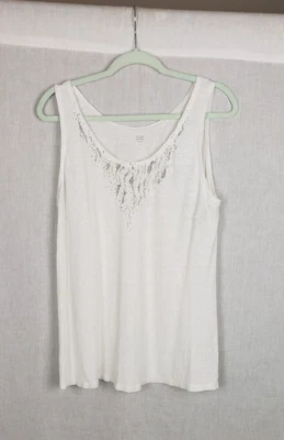 Camiseta sin mangas Eileen Fisher 100 % lino M flaco blanco con cuentas escote informal fluida Foto 1 de 4