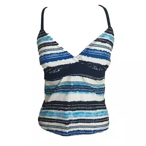 Merona Damen Tankini Badeoberteil Größe Small blau weiß gestreift leicht wattiert - Bild 1 von 7
