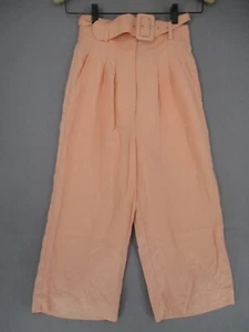 Sheike Pants Womens 6 Orange Belted Linen Blend Wide Leg Relaxed Cropped Pleated - Picture 1 of 16
