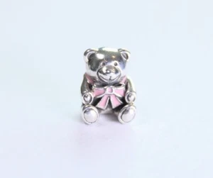 Genuine Pandora "It's A Girl" Silver Teddy Bear With Pink Enamel Bow 791124EN24 - Picture 1 of 3