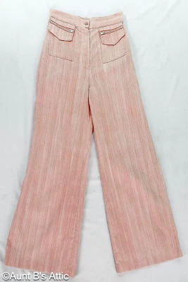 Calça Super Groovy Vintage Anos 70 Feminina Pêssego 2 Tons Listra Texturizada Perna Larga Pequeno - Imagem 1 de 4