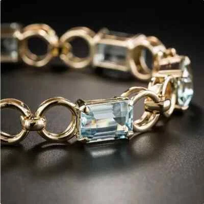 7 Ct Simulated Blue Aquamarine Women's  Tennis Bracelet 14k Yellow Gold Finish - Image 1 of 4