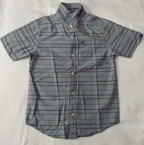 Quiksilver Boy’s M Blue Striped Casual Short Sleeve Shirt Pocket ~ Used - Picture 1 of 7