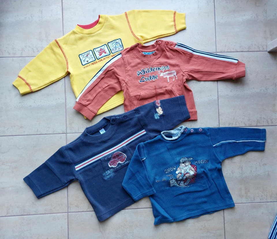 4 tlg  Kleinkind Jungen Pullover Sweatshirt Set ~ G 74 - 80  ~ Kindergarten Spie - Bild 1 von 4